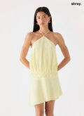 Keep It Secret Crinkle Mini Dress - Baby Yellow - Mini Dresses