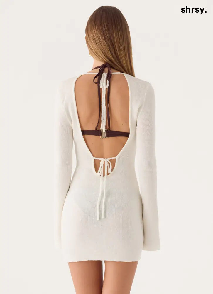Levara Knit Low Back Mini Dress - White - Mini Dresses